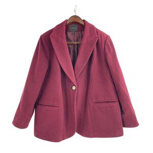 Bern and Mort Womens 16W Wool Cashmere One Button Blazer Burgundy Quiet Luxury